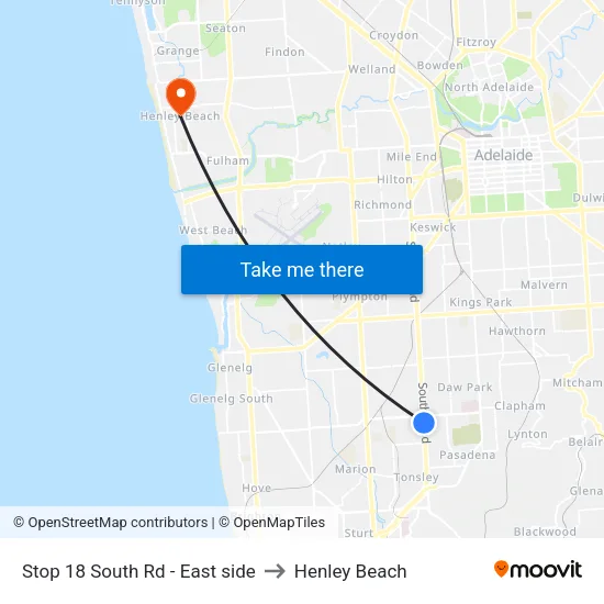 Stop 18 South Rd - East side to Henley Beach map