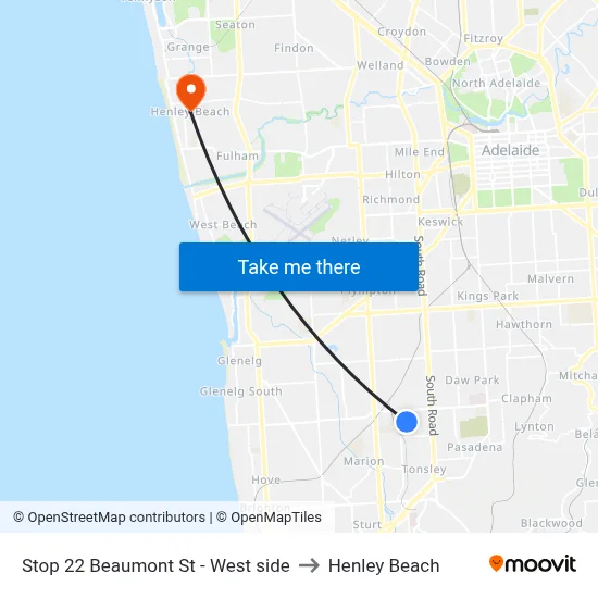 Stop 22 Beaumont St - West side to Henley Beach map