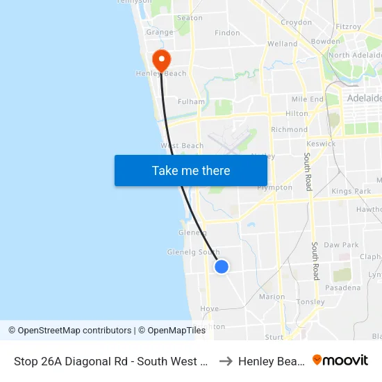 Stop 26A Diagonal Rd - South West side to Henley Beach map