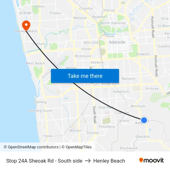 Stop 24A Sheoak Rd - South side to Henley Beach map