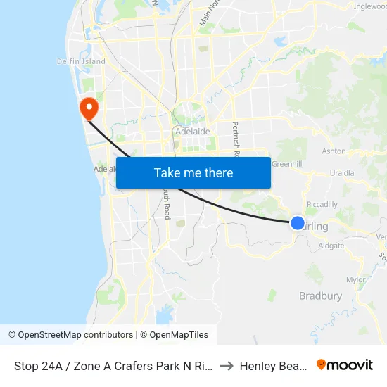 Stop 24A / Zone A Crafers Park N Ride to Henley Beach map