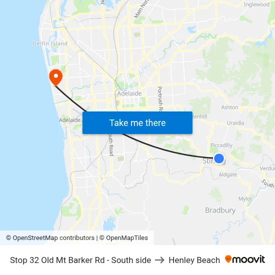 Stop 32 Old Mt Barker Rd - South side to Henley Beach map