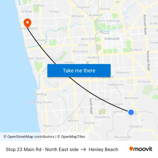 Stop 23 Main Rd - North East side to Henley Beach map