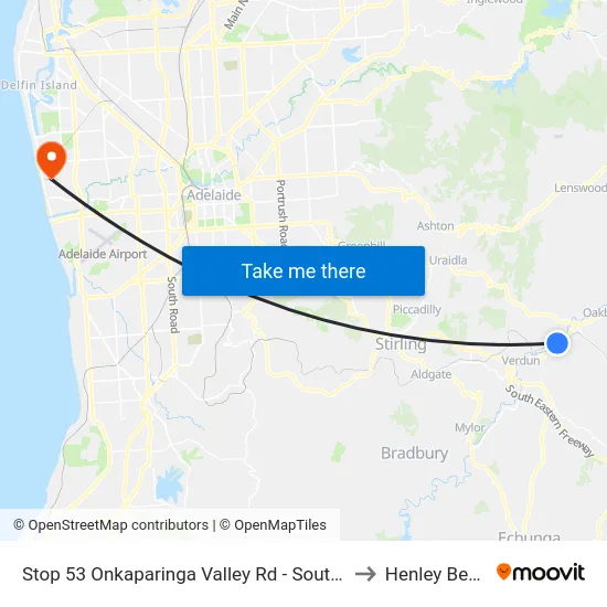 Stop 53 Onkaparinga Valley Rd - South side to Henley Beach map