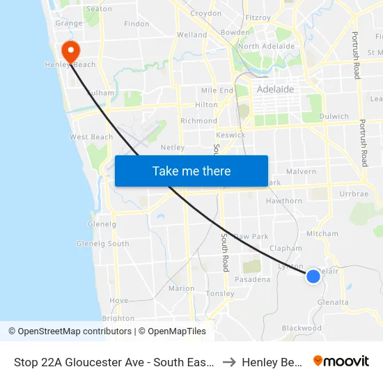 Stop 22A Gloucester Ave - South East side to Henley Beach map