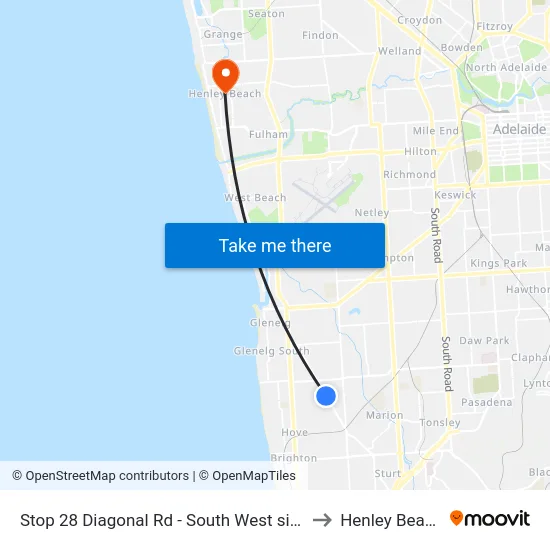 Stop 28 Diagonal Rd - South West side to Henley Beach map
