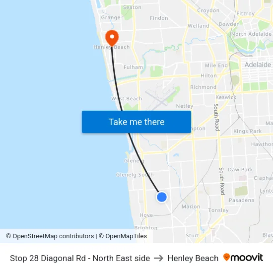 Stop 28 Diagonal Rd - North East side to Henley Beach map