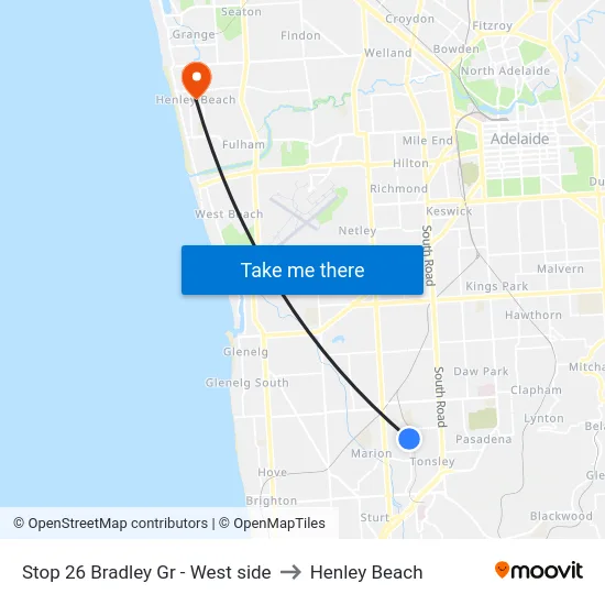 Stop 26 Bradley Gr - West side to Henley Beach map