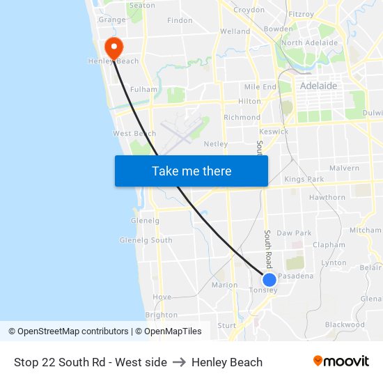 Stop 22 South Rd - West side to Henley Beach map