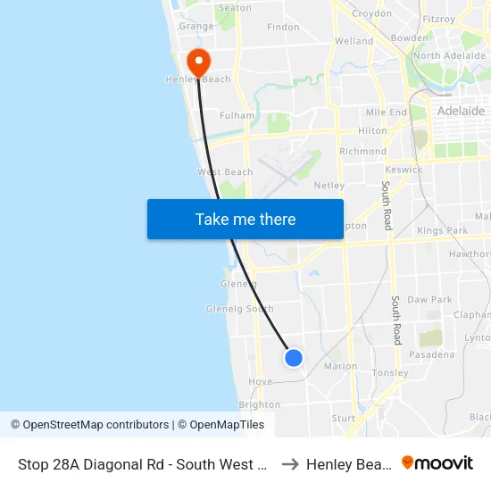Stop 28A Diagonal Rd - South West side to Henley Beach map