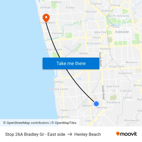Stop 26A Bradley Gr - East side to Henley Beach map