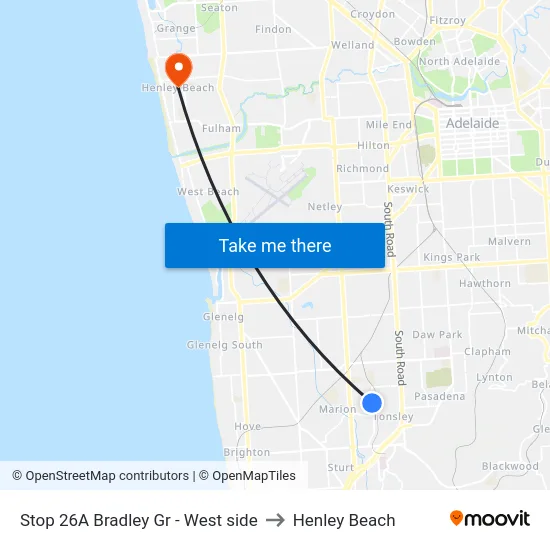 Stop 26A Bradley Gr - West side to Henley Beach map