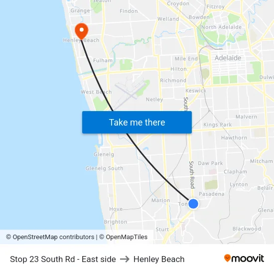 Stop 23 South Rd - East side to Henley Beach map