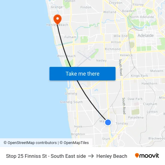 Stop 25 Finniss St - South East side to Henley Beach map