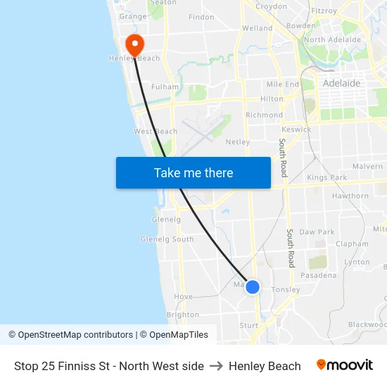 Stop 25 Finniss St - North West side to Henley Beach map