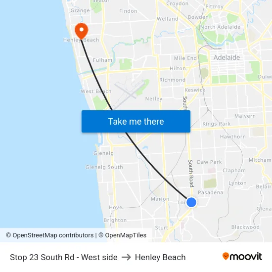 Stop 23 South Rd - West side to Henley Beach map