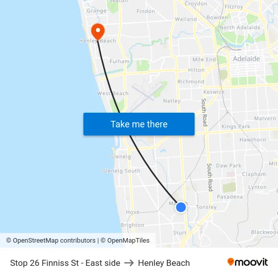 Stop 26 Finniss St - East side to Henley Beach map