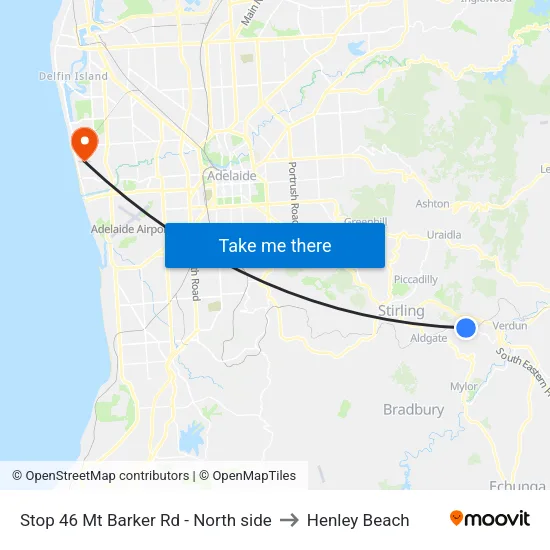 Stop 46 Mt Barker Rd - North side to Henley Beach map