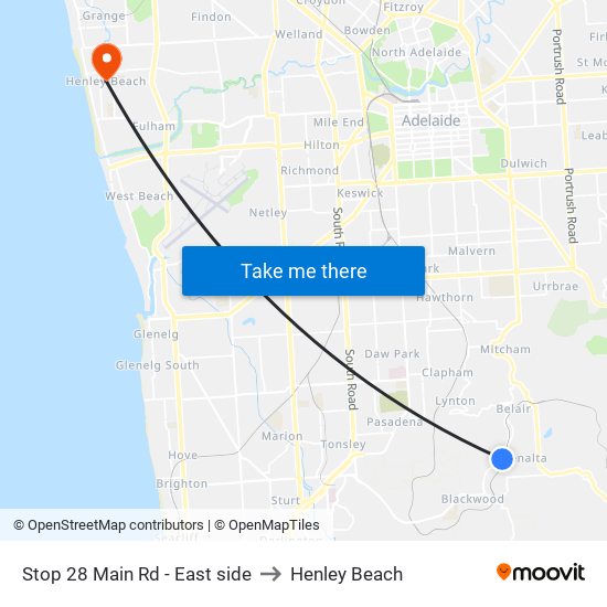 Stop 28 Main Rd - East side to Henley Beach map