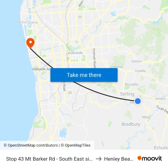 Stop 43 Mt Barker Rd - South East side to Henley Beach map