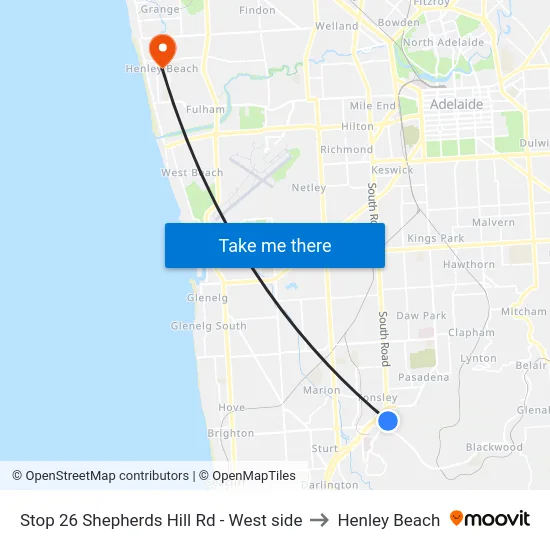 Stop 26 Shepherds Hill Rd - West side to Henley Beach map