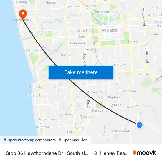 Stop 36 Hawthorndene Dr - South side to Henley Beach map