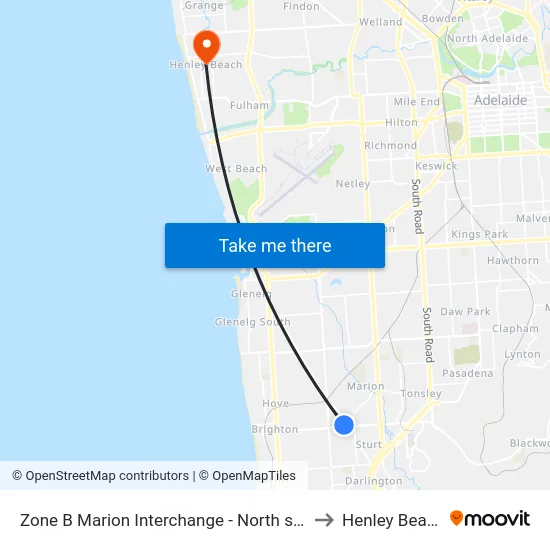 Zone B Marion Interchange - North side to Henley Beach map