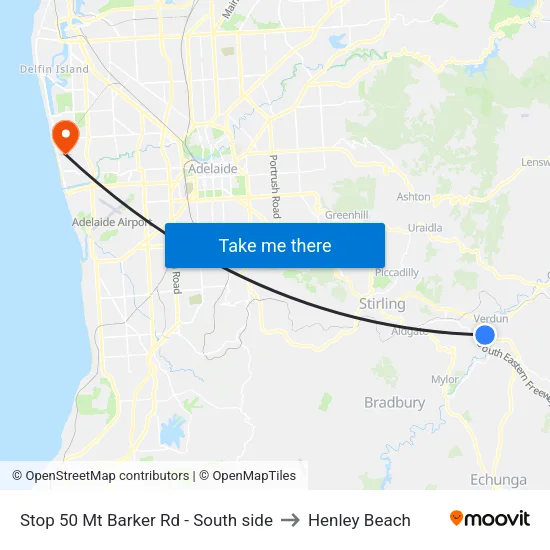 Stop 50 Mt Barker Rd - South side to Henley Beach map