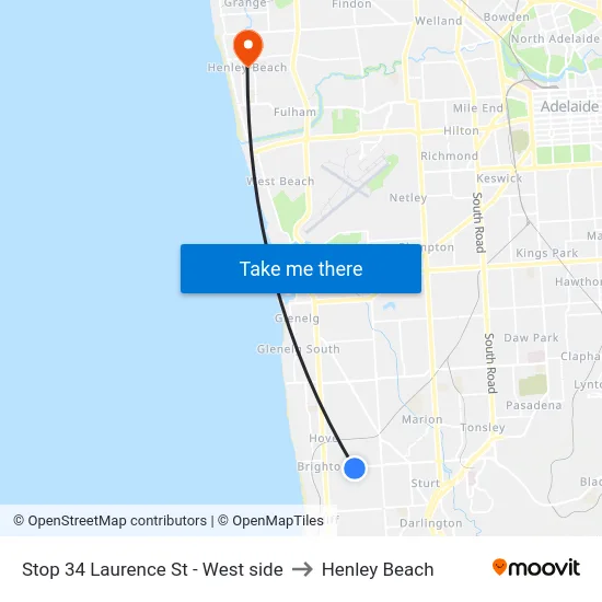 Stop 34 Laurence St - West side to Henley Beach map