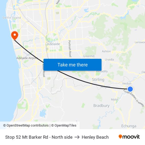 Stop 52 Mt Barker Rd - North side to Henley Beach map