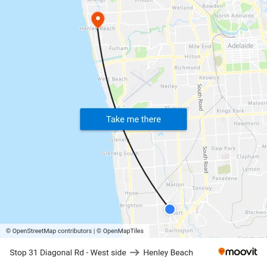 Stop 31 Diagonal Rd - West side to Henley Beach map