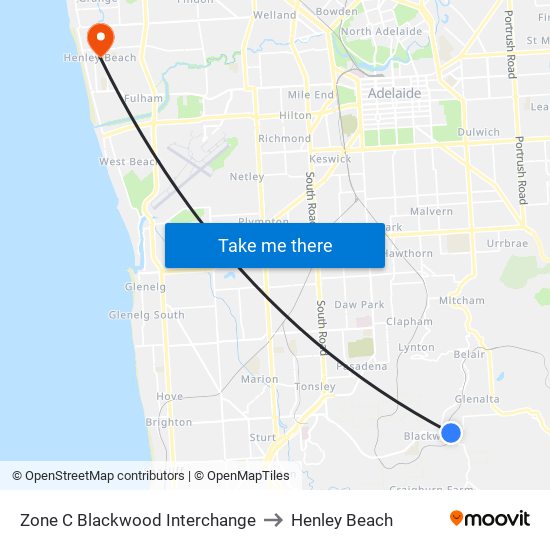 Zone C Blackwood Interchange to Henley Beach map