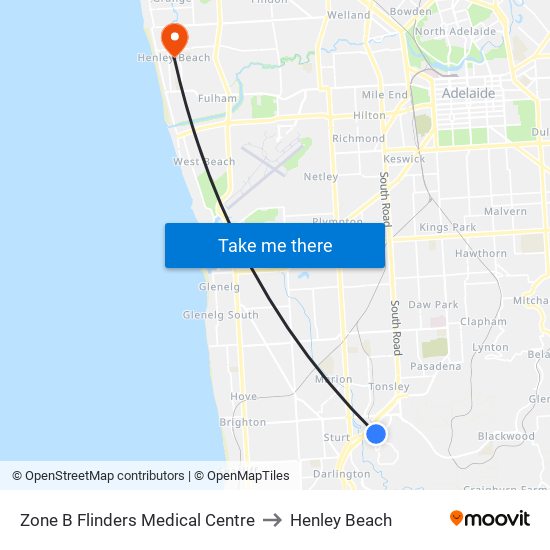 Zone B Flinders Medical Centre to Henley Beach map