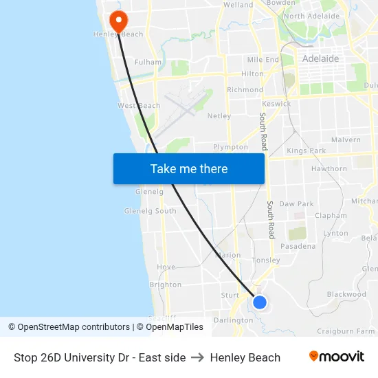 Stop 26D University Dr - East side to Henley Beach map