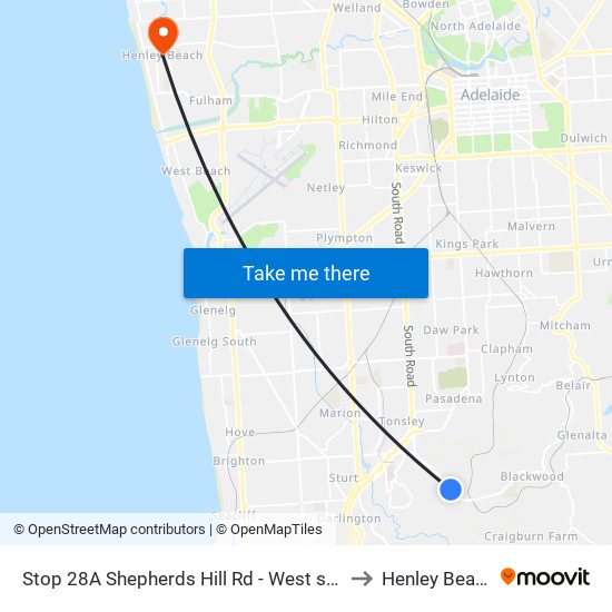 Stop 28A Shepherds Hill Rd - West side to Henley Beach map