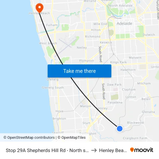 Stop 29A Shepherds Hill Rd - North side to Henley Beach map