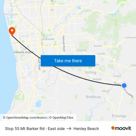 Stop 55 Mt Barker Rd - East side to Henley Beach map