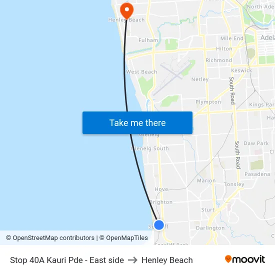 Stop 40A Kauri Pde - East side to Henley Beach map
