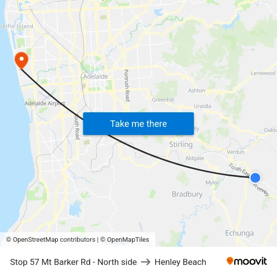 Stop 57 Mt Barker Rd - North side to Henley Beach map