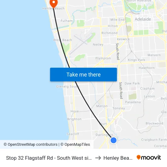 Stop 32 Flagstaff Rd - South West side to Henley Beach map