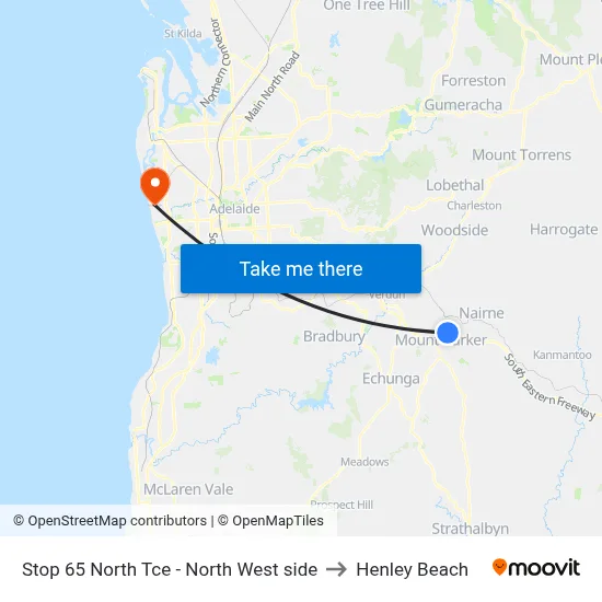 Stop 65 North Tce - North West side to Henley Beach map