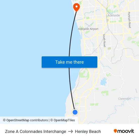 Zone A Colonnades Interchange to Henley Beach map