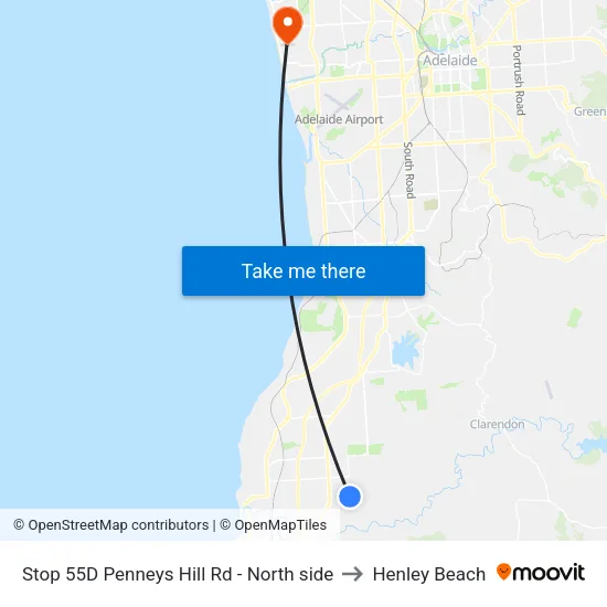 Stop 55D Penneys Hill Rd - North side to Henley Beach map