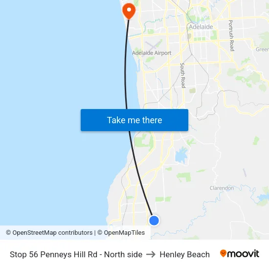 Stop 56 Penneys Hill Rd - North side to Henley Beach map