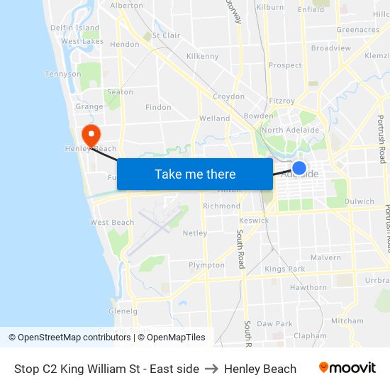 Stop C2 King William St - East side to Henley Beach map