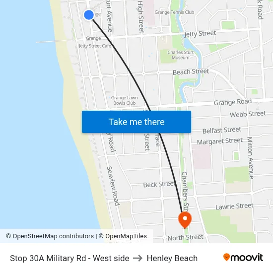 Stop 30A Military Rd - West side to Henley Beach map