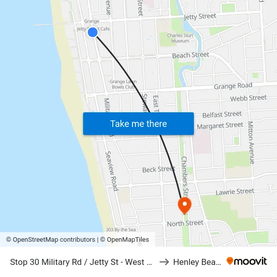 Stop 30 Military Rd / Jetty St - West side to Henley Beach map