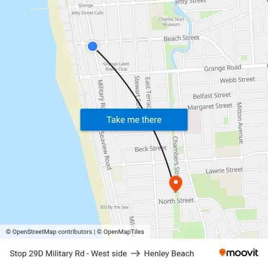 Stop 29D Military Rd - West side to Henley Beach map