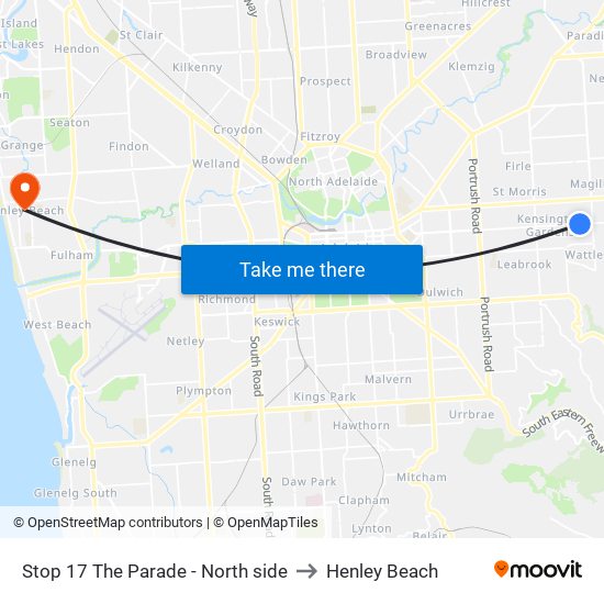 Stop 17 The Parade - North side to Henley Beach map