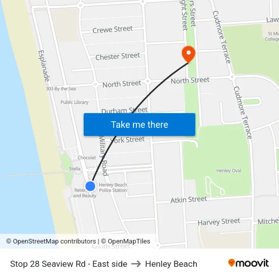 Stop 28 Seaview Rd - East side to Henley Beach map